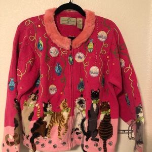 Vintage Design Options L Pink Cat Sweater/Cardigan